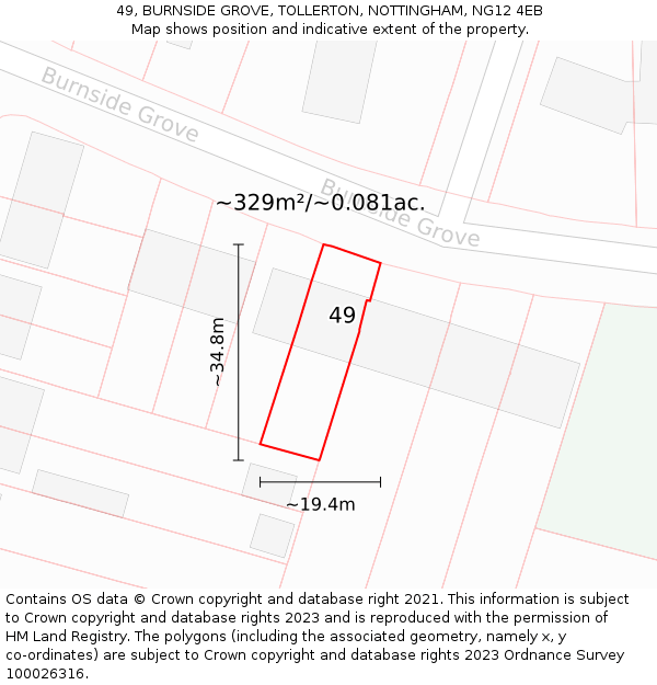 49, BURNSIDE GROVE, TOLLERTON, NOTTINGHAM, NG12 4EB: Plot and title map