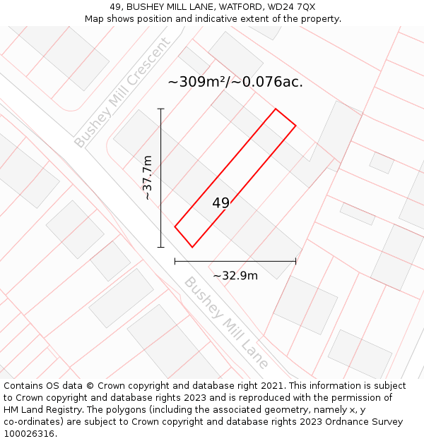 49, BUSHEY MILL LANE, WATFORD, WD24 7QX: Plot and title map