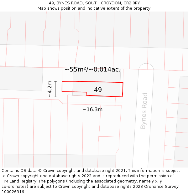 49, BYNES ROAD, SOUTH CROYDON, CR2 0PY: Plot and title map