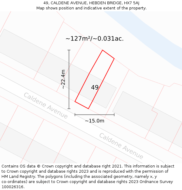 49, CALDENE AVENUE, HEBDEN BRIDGE, HX7 5AJ: Plot and title map