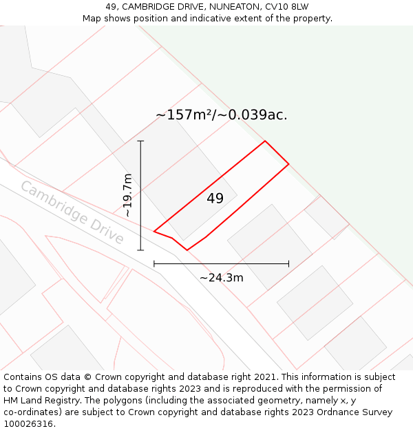 49, CAMBRIDGE DRIVE, NUNEATON, CV10 8LW: Plot and title map