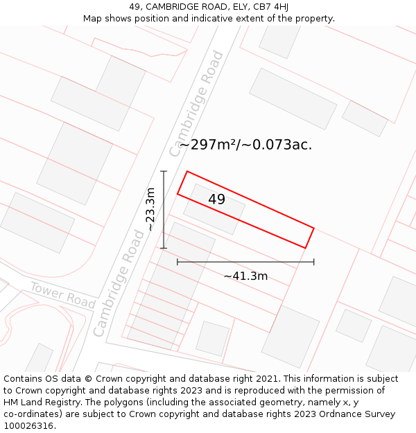 49, CAMBRIDGE ROAD, ELY, CB7 4HJ: Plot and title map