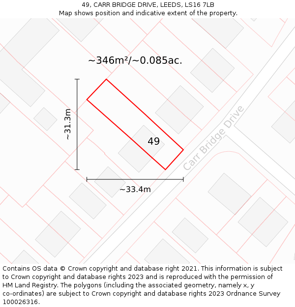 49, CARR BRIDGE DRIVE, LEEDS, LS16 7LB: Plot and title map