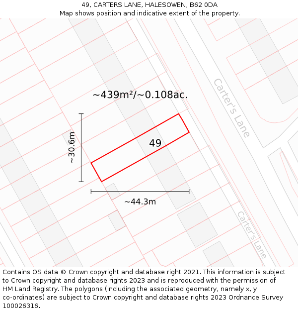 49, CARTERS LANE, HALESOWEN, B62 0DA: Plot and title map