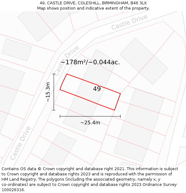 49, CASTLE DRIVE, COLESHILL, BIRMINGHAM, B46 3LX: Plot and title map