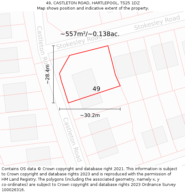 49, CASTLETON ROAD, HARTLEPOOL, TS25 1DZ: Plot and title map