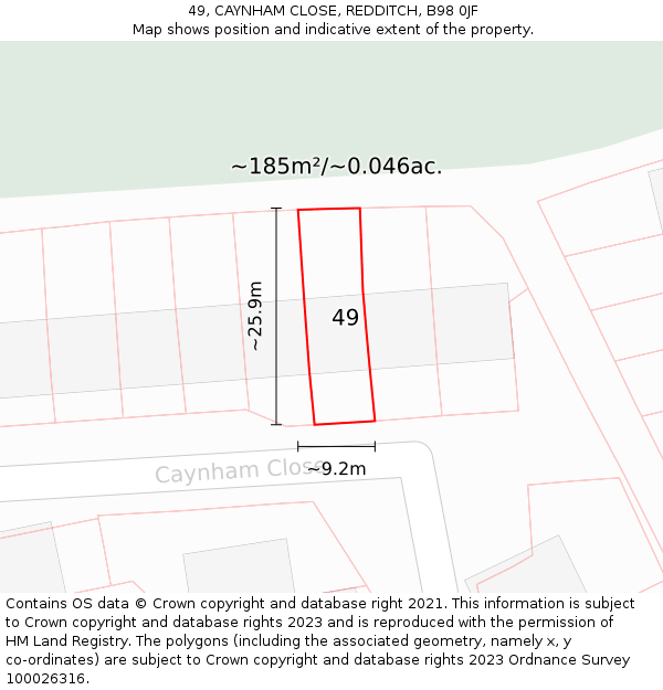 49, CAYNHAM CLOSE, REDDITCH, B98 0JF: Plot and title map