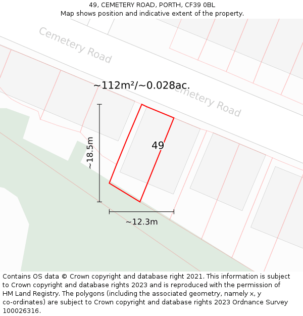 49, CEMETERY ROAD, PORTH, CF39 0BL: Plot and title map