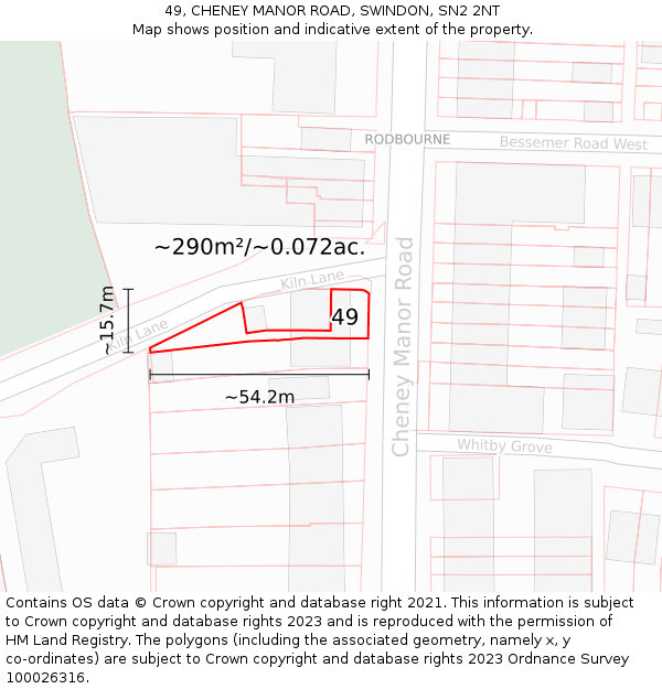 49, CHENEY MANOR ROAD, SWINDON, SN2 2NT: Plot and title map