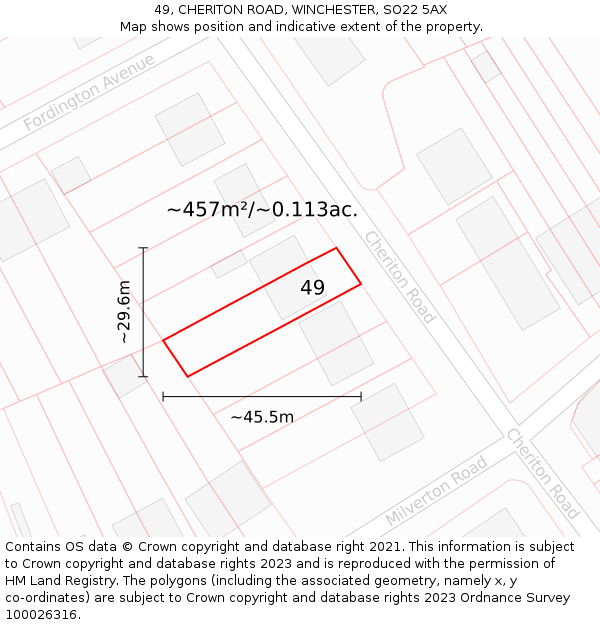 49, CHERITON ROAD, WINCHESTER, SO22 5AX: Plot and title map