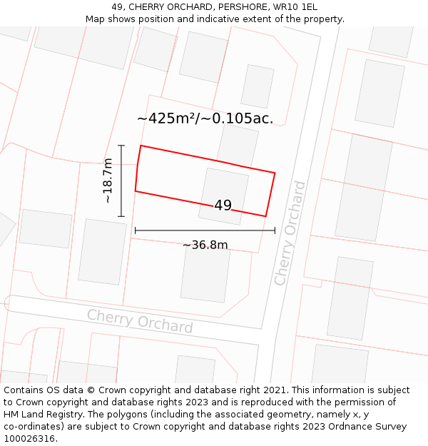 49, CHERRY ORCHARD, PERSHORE, WR10 1EL: Plot and title map