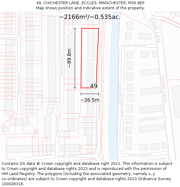 49, CHICHESTER LANE, ECCLES, MANCHESTER, M30 8EP: Plot and title map