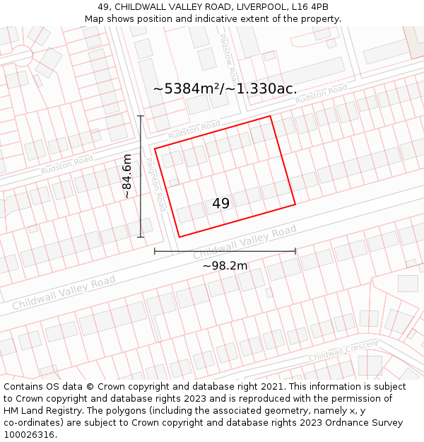 49, CHILDWALL VALLEY ROAD, LIVERPOOL, L16 4PB: Plot and title map