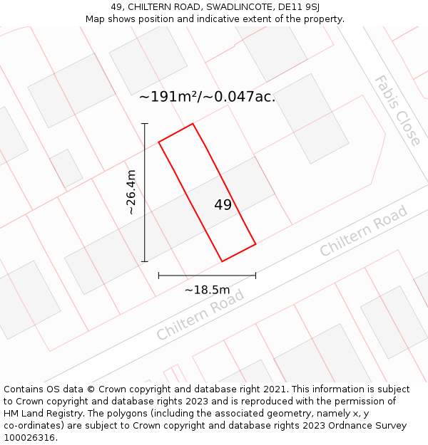 49, CHILTERN ROAD, SWADLINCOTE, DE11 9SJ: Plot and title map