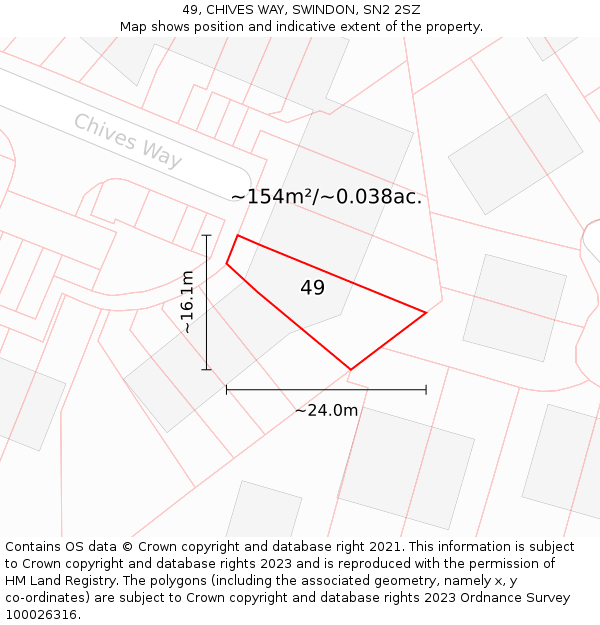 49, CHIVES WAY, SWINDON, SN2 2SZ: Plot and title map