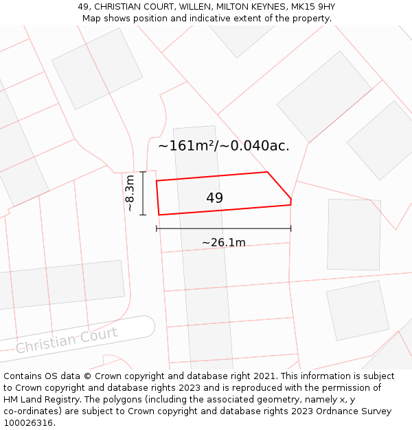 49, CHRISTIAN COURT, WILLEN, MILTON KEYNES, MK15 9HY: Plot and title map