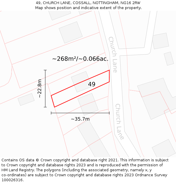 49, CHURCH LANE, COSSALL, NOTTINGHAM, NG16 2RW: Plot and title map