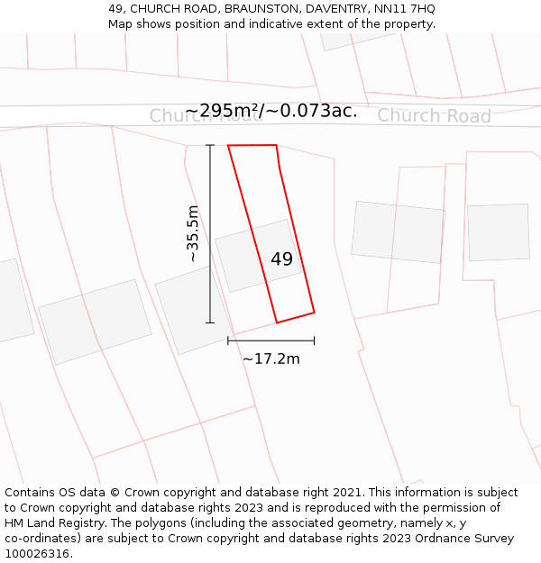 49, CHURCH ROAD, BRAUNSTON, DAVENTRY, NN11 7HQ: Plot and title map