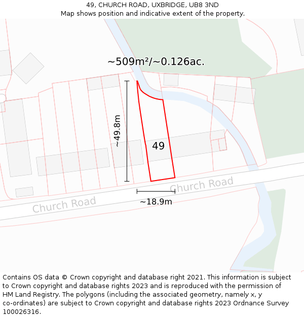 49, CHURCH ROAD, UXBRIDGE, UB8 3ND: Plot and title map