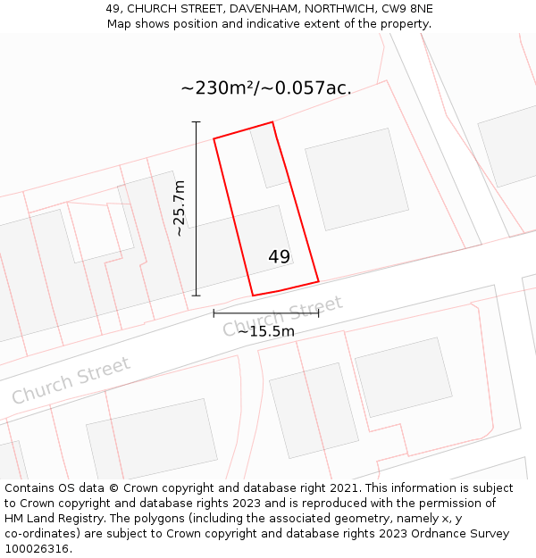 49, CHURCH STREET, DAVENHAM, NORTHWICH, CW9 8NE: Plot and title map