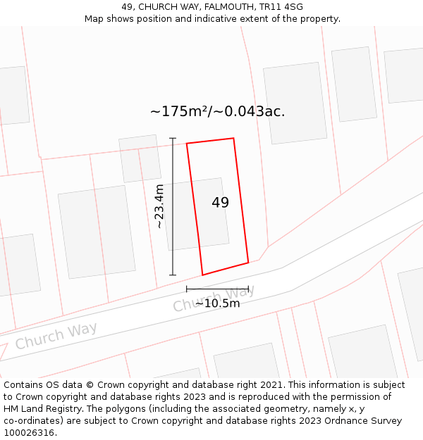 49, CHURCH WAY, FALMOUTH, TR11 4SG: Plot and title map