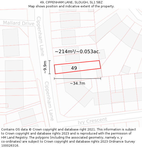 49, CIPPENHAM LANE, SLOUGH, SL1 5BZ: Plot and title map