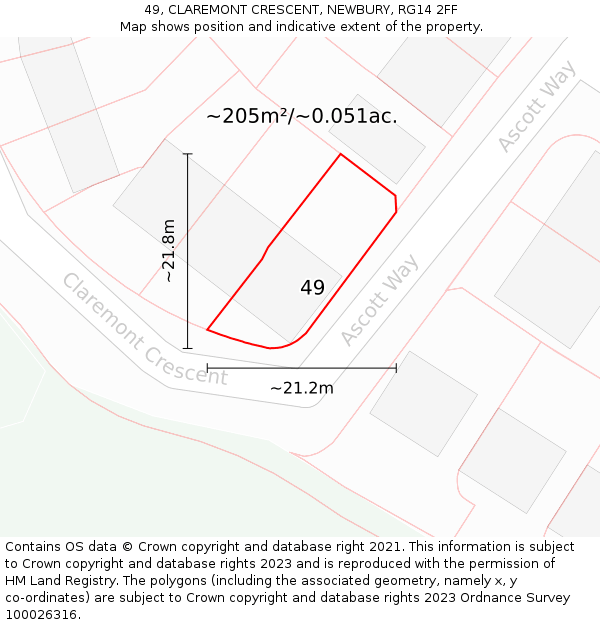 49, CLAREMONT CRESCENT, NEWBURY, RG14 2FF: Plot and title map