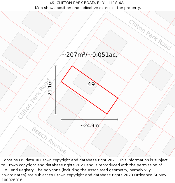 49, CLIFTON PARK ROAD, RHYL, LL18 4AL: Plot and title map