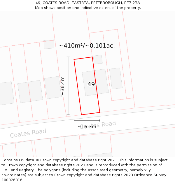 49, COATES ROAD, EASTREA, PETERBOROUGH, PE7 2BA: Plot and title map