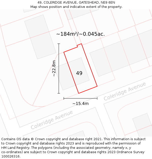 49, COLERIDGE AVENUE, GATESHEAD, NE9 6EN: Plot and title map