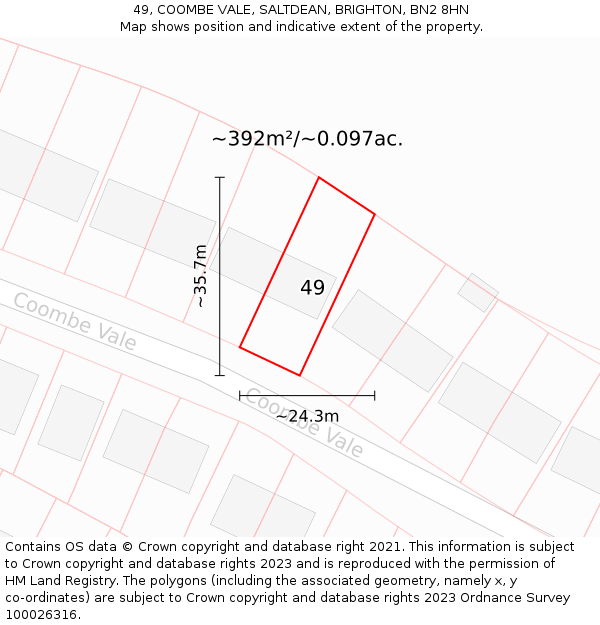 49, COOMBE VALE, SALTDEAN, BRIGHTON, BN2 8HN: Plot and title map