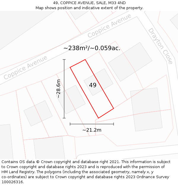 49, COPPICE AVENUE, SALE, M33 4ND: Plot and title map