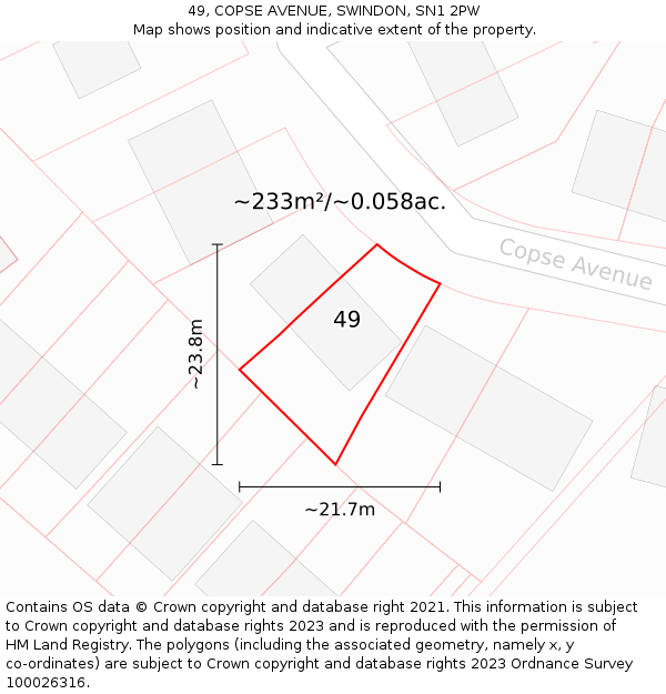 49, COPSE AVENUE, SWINDON, SN1 2PW: Plot and title map