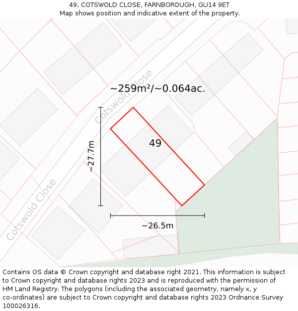 49, COTSWOLD CLOSE, FARNBOROUGH, GU14 9ET: Plot and title map