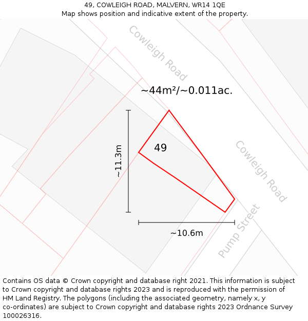 49, COWLEIGH ROAD, MALVERN, WR14 1QE: Plot and title map
