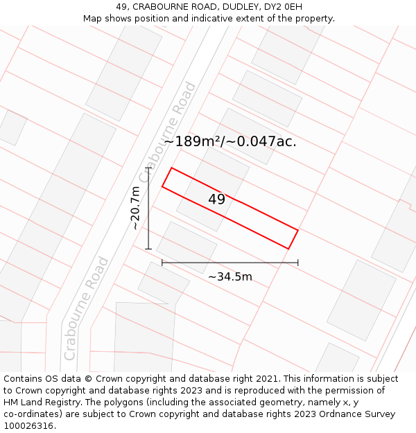 49, CRABOURNE ROAD, DUDLEY, DY2 0EH: Plot and title map