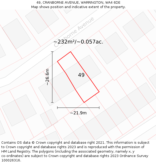 49, CRANBORNE AVENUE, WARRINGTON, WA4 6DE: Plot and title map