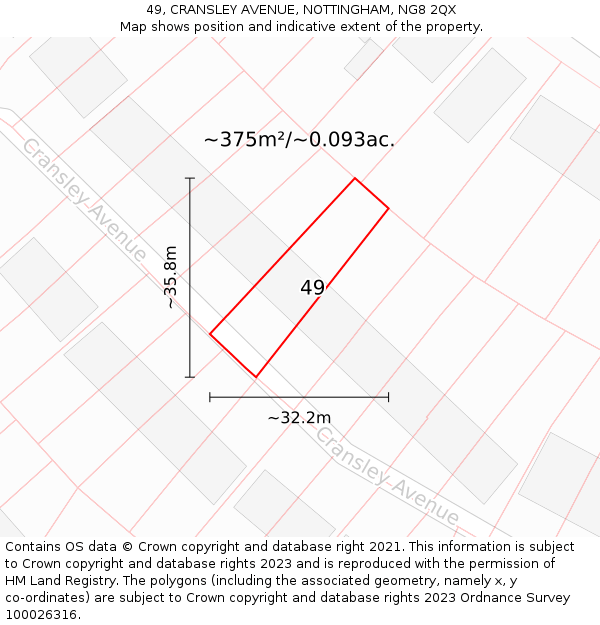 49, CRANSLEY AVENUE, NOTTINGHAM, NG8 2QX: Plot and title map