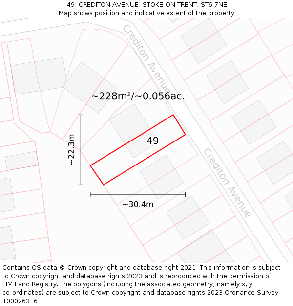 49, CREDITON AVENUE, STOKE-ON-TRENT, ST6 7NE: Plot and title map