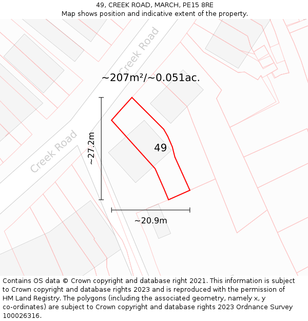 49, CREEK ROAD, MARCH, PE15 8RE: Plot and title map