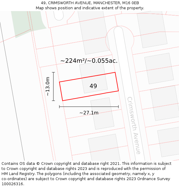 49, CRIMSWORTH AVENUE, MANCHESTER, M16 0EB: Plot and title map