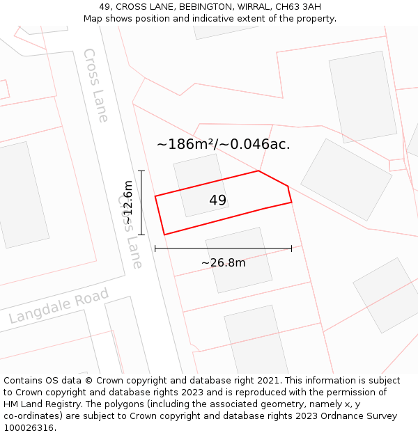 49, CROSS LANE, BEBINGTON, WIRRAL, CH63 3AH: Plot and title map