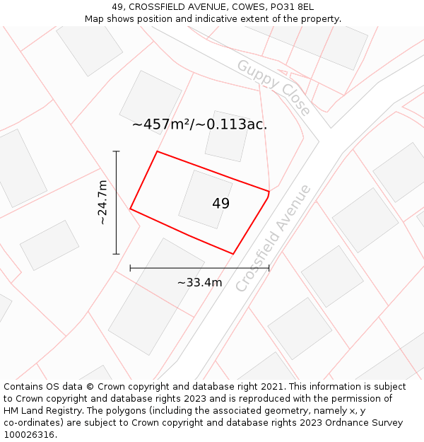 49, CROSSFIELD AVENUE, COWES, PO31 8EL: Plot and title map