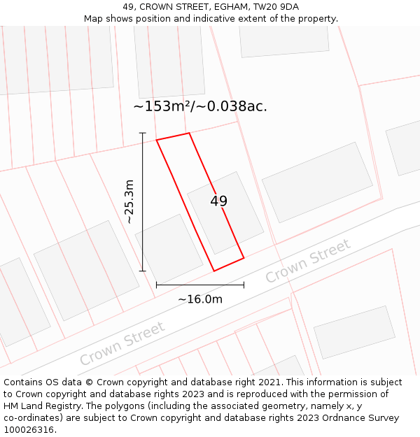 49, CROWN STREET, EGHAM, TW20 9DA: Plot and title map