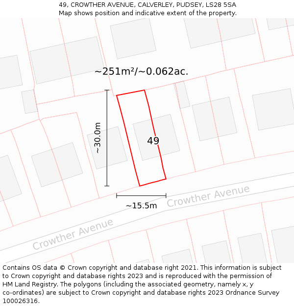 49, CROWTHER AVENUE, CALVERLEY, PUDSEY, LS28 5SA: Plot and title map