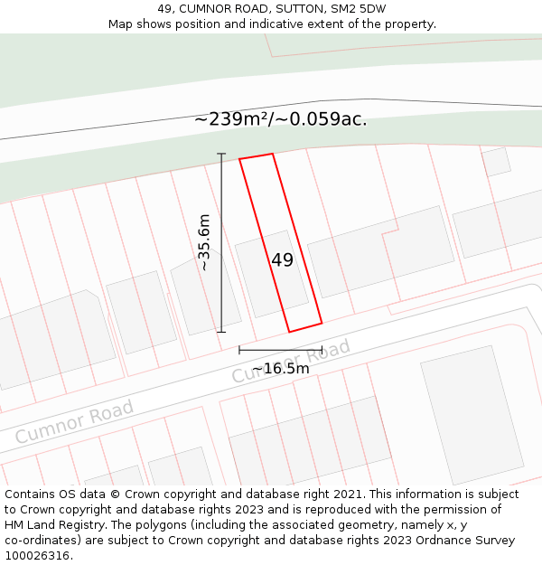 49, CUMNOR ROAD, SUTTON, SM2 5DW: Plot and title map