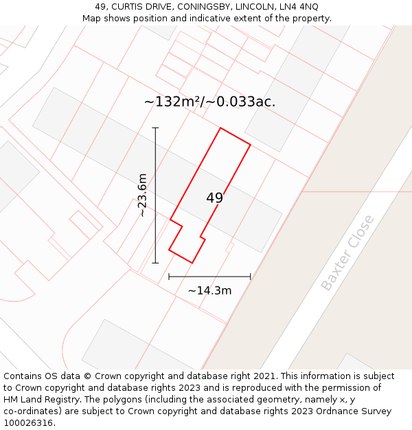 49, CURTIS DRIVE, CONINGSBY, LINCOLN, LN4 4NQ: Plot and title map