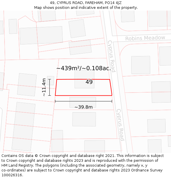 49, CYPRUS ROAD, FAREHAM, PO14 4JZ: Plot and title map