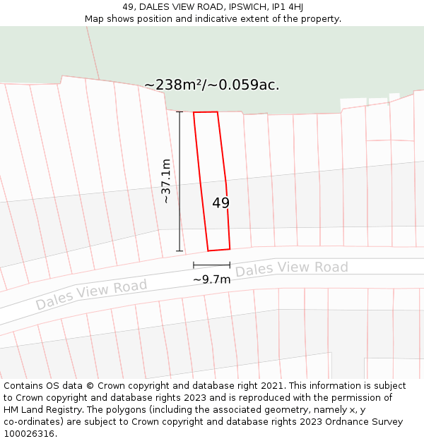 49, DALES VIEW ROAD, IPSWICH, IP1 4HJ: Plot and title map