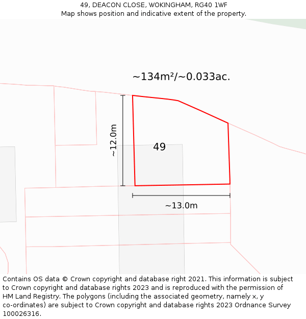 49, DEACON CLOSE, WOKINGHAM, RG40 1WF: Plot and title map